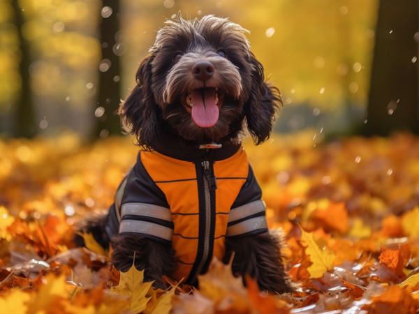 dog in jacket for autumn safety