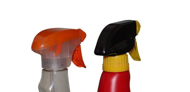 cleaning products against white background
