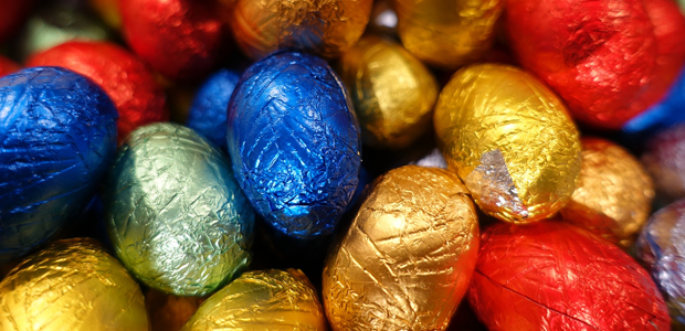 chocolate eggs wrapped in colourful foil